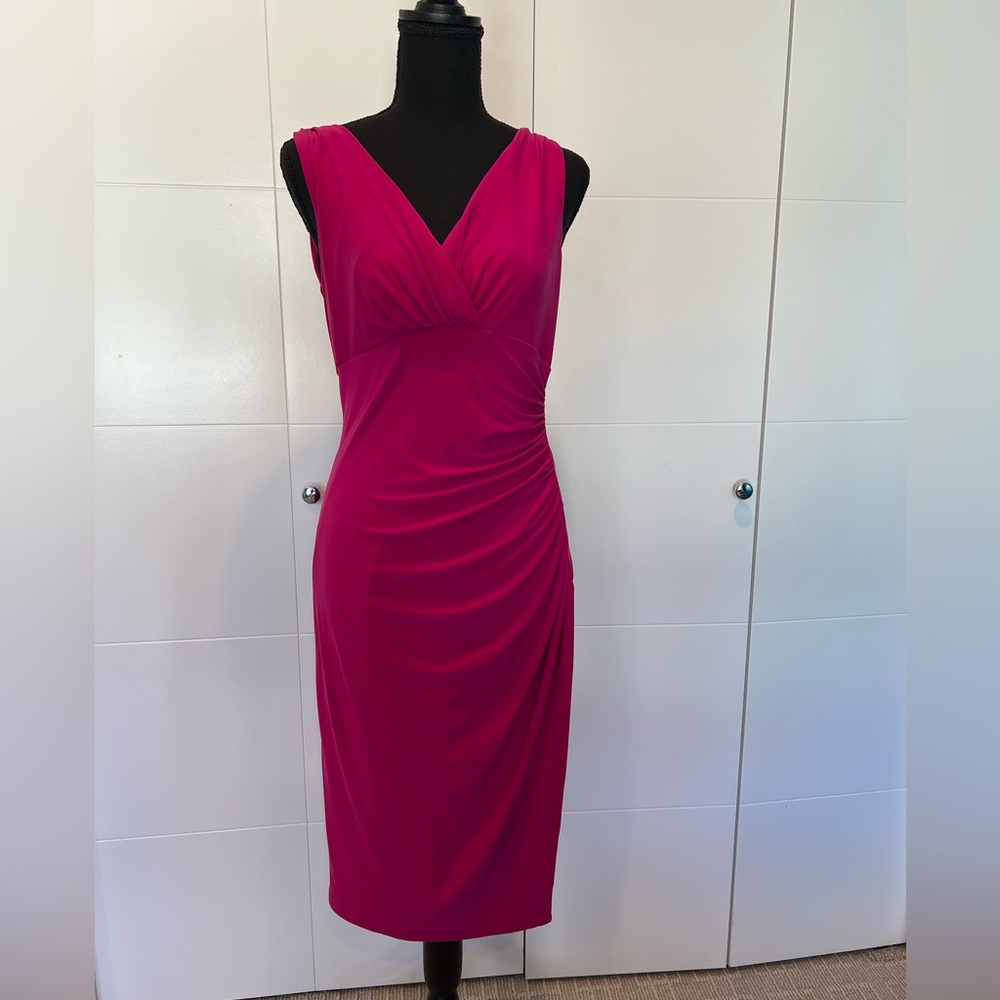 Ralph Lauren fushia dress, fully lined, size 6, bra shoulder snaps